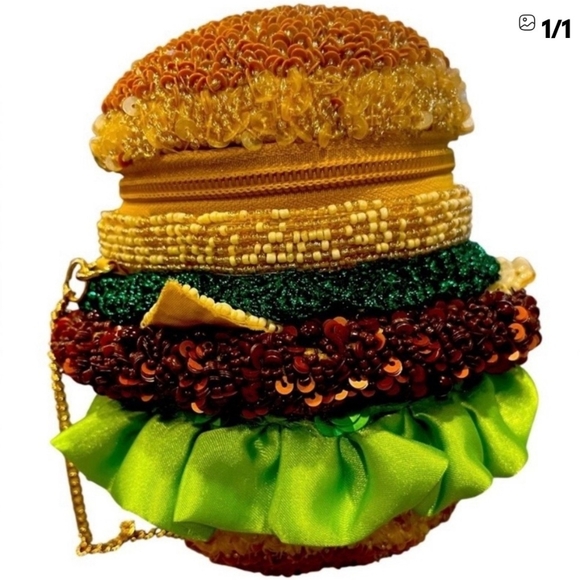 India Boutique Handbags - Cheeseburger! Cheeseburger! BLING Beaded Cheeseburger Bag! NWT 0269